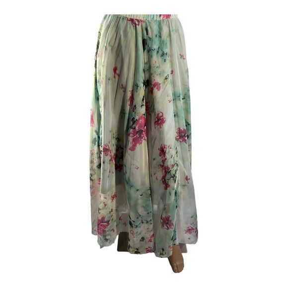 CHICWISH Women’s Size XS/S Green Pink Floral Maxi Chiffon Slip Skirt - Picture 1 of 12